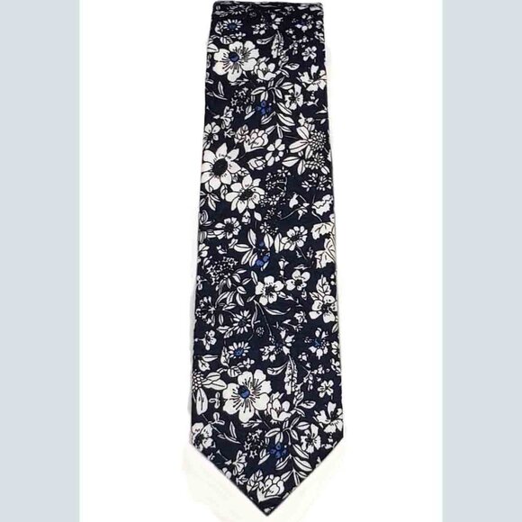 NEW Cotton Floral Narrow Tie Necktie Navy Blue White Primark Men's - Picture 1 of 1